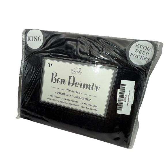 King Size Sheet Set - Black 4 Piece Bed Set - Majesty - Picture 1 of 8